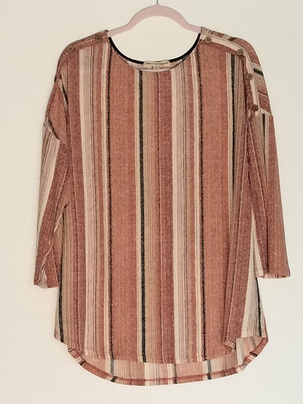 Striped Button-Shoulder Women's Top in Rust Pink